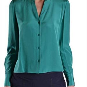 DIANE VON FURSTENBERG 100% silk jade green shirt